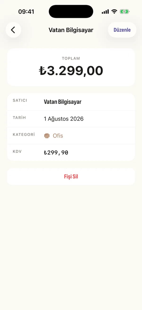 Tek bir fiş, ürün kalemleri ve notlarıyla