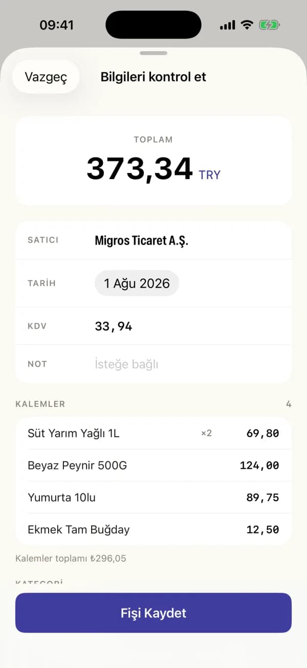 Taramadan sonra ne okunduğunu görürsünüz, kaydetmeden önce her alan düzenlenebilir.